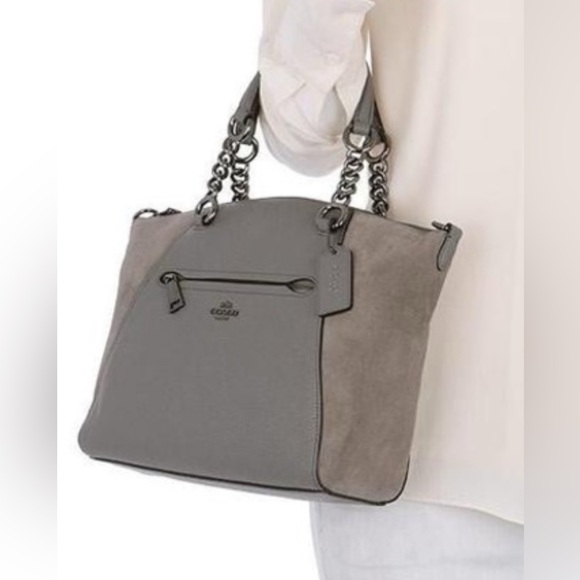 Coach Handbags - COACH Gray Suede Prairie Chain Satchel